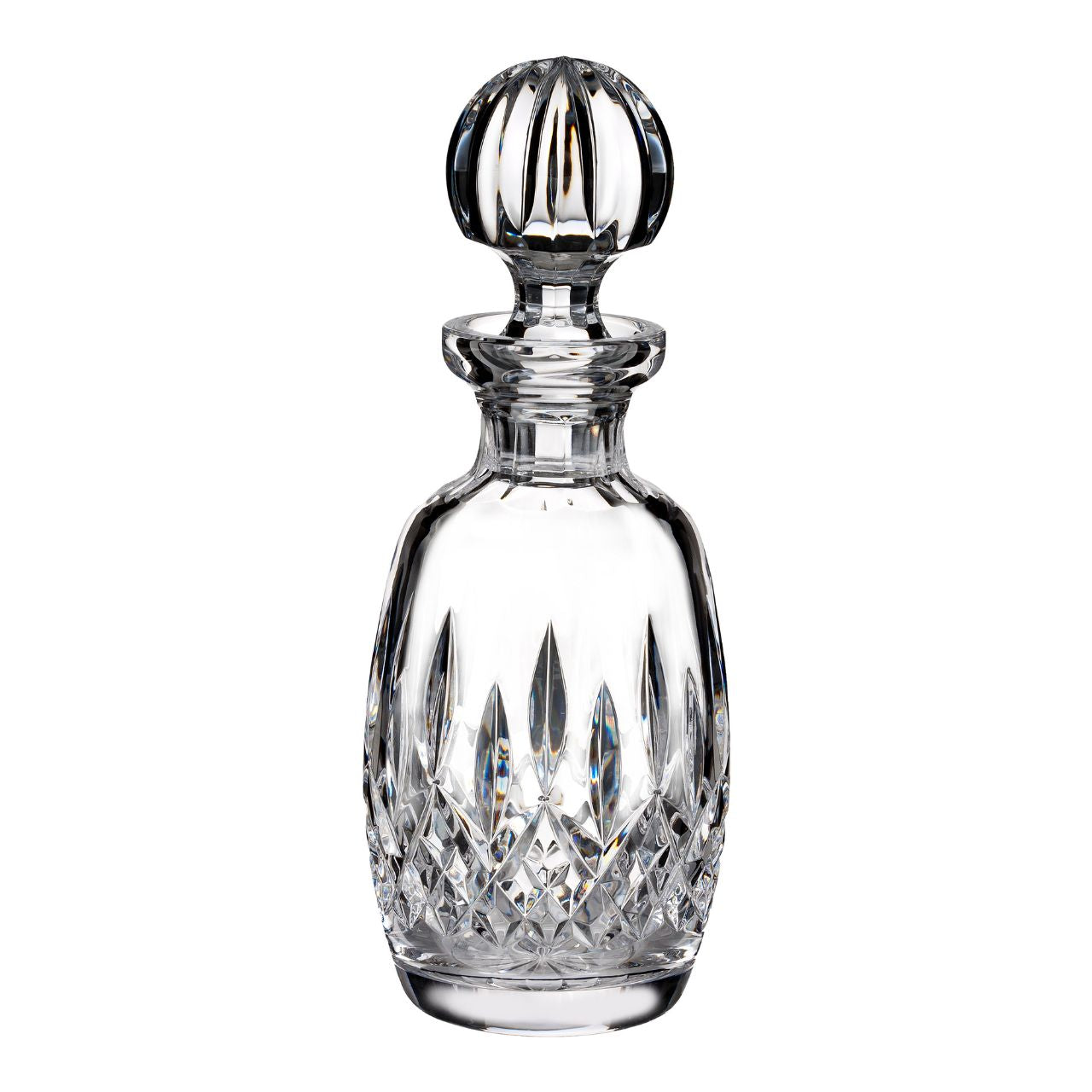 Waterford Crystal Lismore Connoisseur Rounded Decanter  Aerate your finest wine in style with this striking Lismore Nouveau Decanting Carafe. This eye-catching crystal carafe is expertly crafted for stunning form and function. The wide bowl is specially designed to expose decanted wine to oxygen by maximising the surface area, whilst its slender neck and reassuringly weighted base are crafted for flawless practicality and easy pouring.
