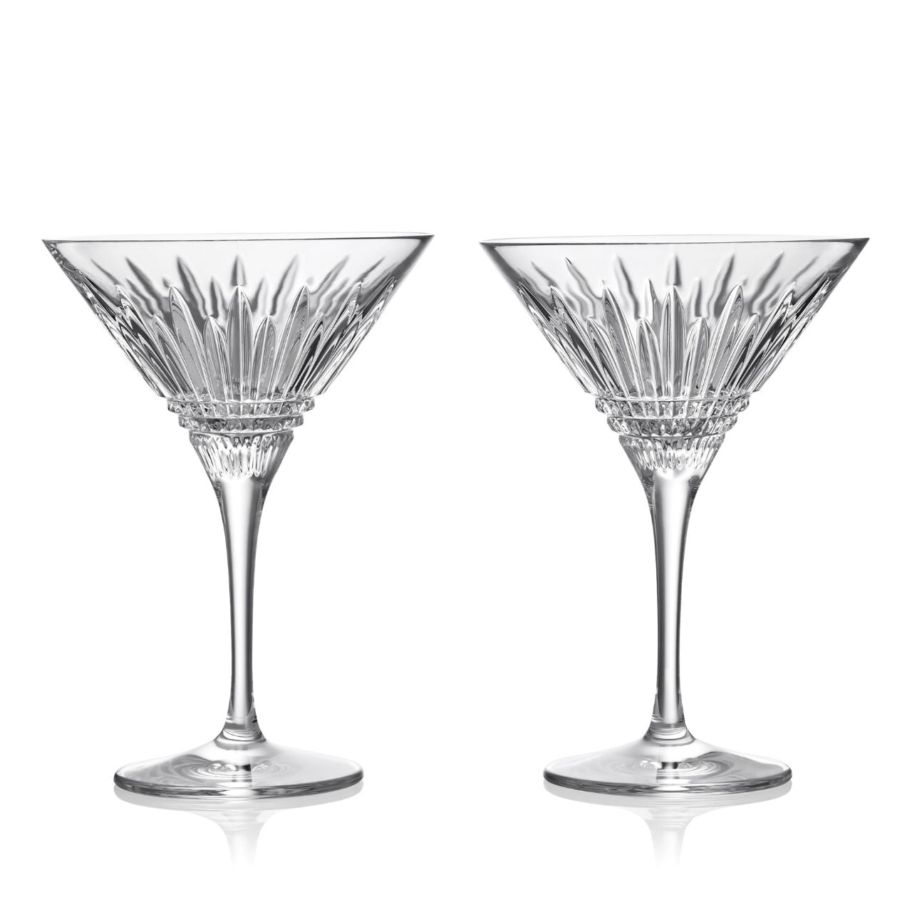 Waterford Crystal Lismore Diamond Martini Glasses Pair  The Lismore Diamond pattern is a strikingly modern reinvention of the Waterford classic, characterized by intricate diamond cuts rendered in radiant fine crystal. The clarity of this radiant Lismore Diamond Martini Glass Pair, ensures that the rich colour of its contents is highlighted beautifully, serving as a feast for the eye as well as the palette.