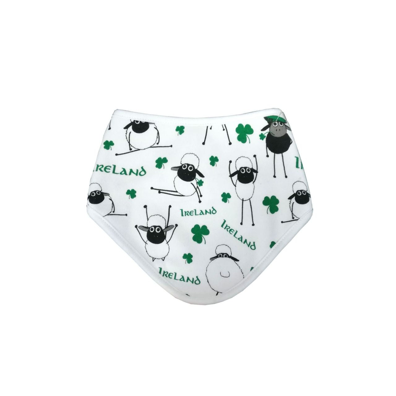 This baby bib is part of the Traditional Craft Official Collection. It is one size and is made form 100% cotton. It is designed with an overall print of sheep and shamrocks from the Flaherty Flock Range and has a press fastener at the back for convenience.