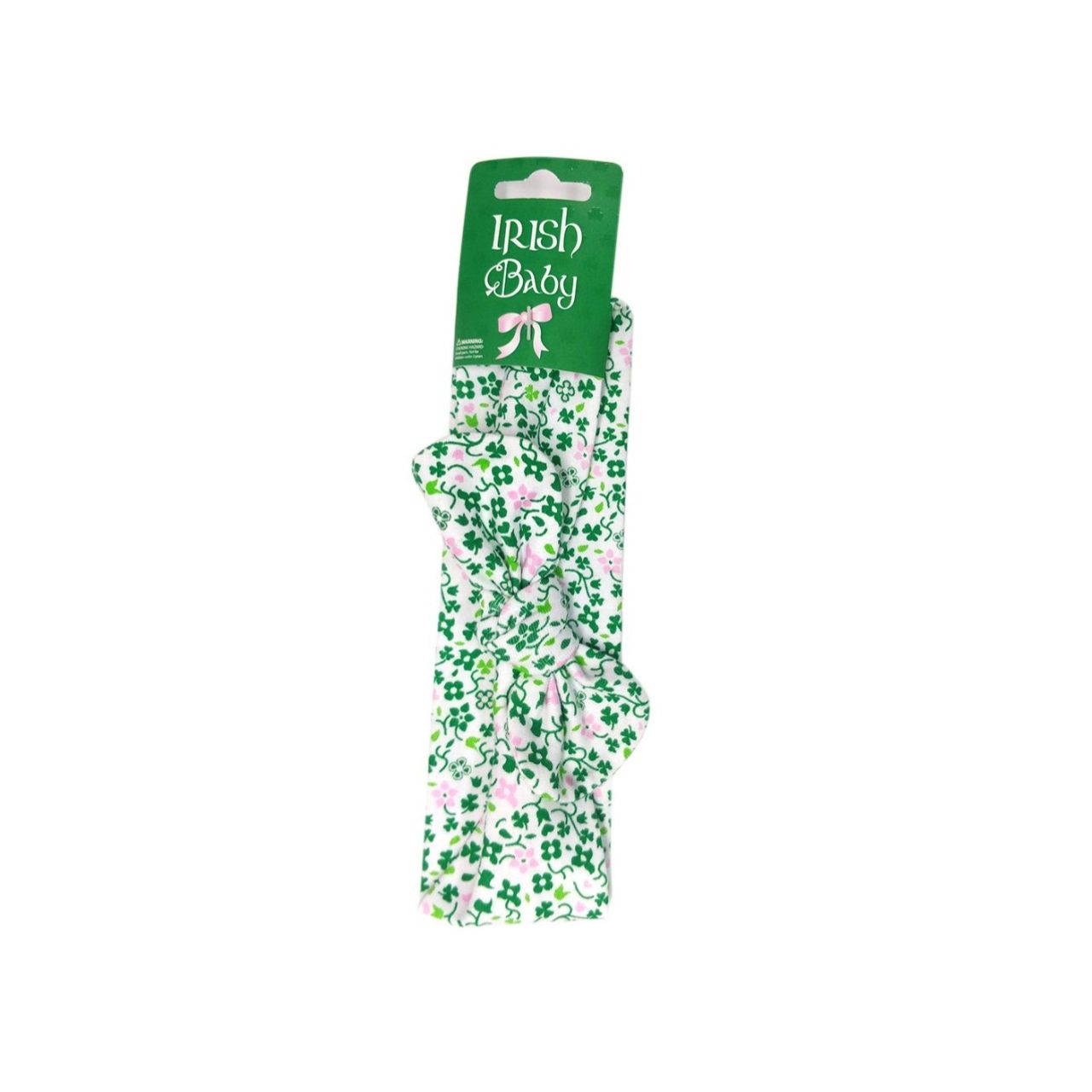 This cute white hairband is part of the Traditional Craft Official Collection. It is designed with overall printed green and pink small shamrocks and features a large but subtle bow on top.
