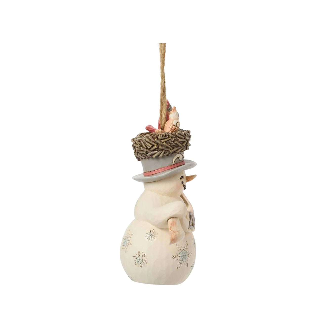 This endearing Jim Shore ornament features a snowman adorned with snowflakes, wearing a bird's nest as a hat with two cardinals. Holding a festive banner that reads "2025," this piece drives home the promise of new beginnings for the year ahead.