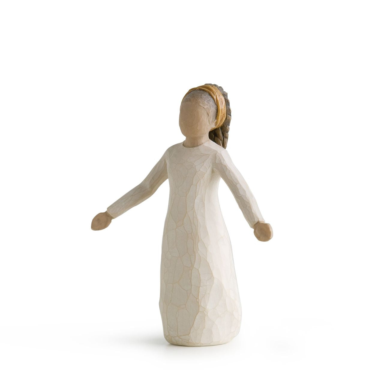 A gift to support and encourage hope and healing. Can be added to Nativity display. "This is intended as a universal piece of goodwill... her hairstyle and gold-flecked hair band suggest an aura of celebration and specialness. Blessings is a little reminder to count our blessings every day. She speaks to any denomination or ethnicity.
