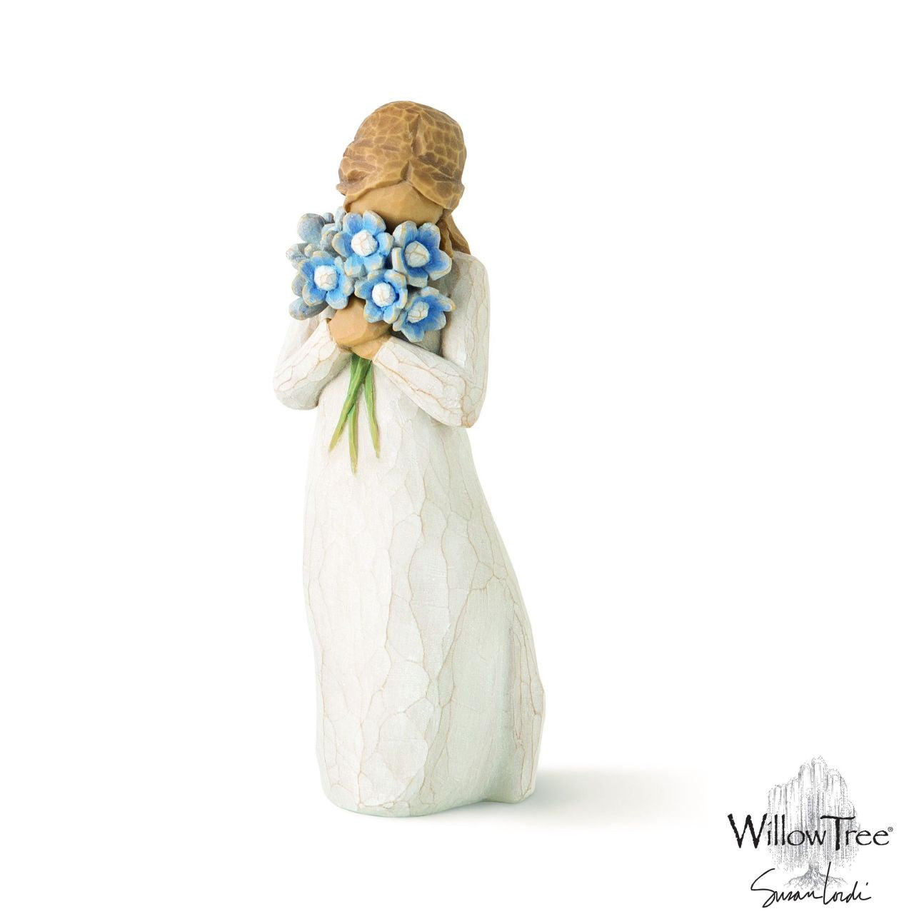 Forget-me-not by Willow Tree  A gift to express sympathy, comfort and healing ...an expression of love and caring... or for those who love flowers. Forget-me-not is a thinking of you piece, with a universal message. She represents timeless friendship and love that spans any distance.