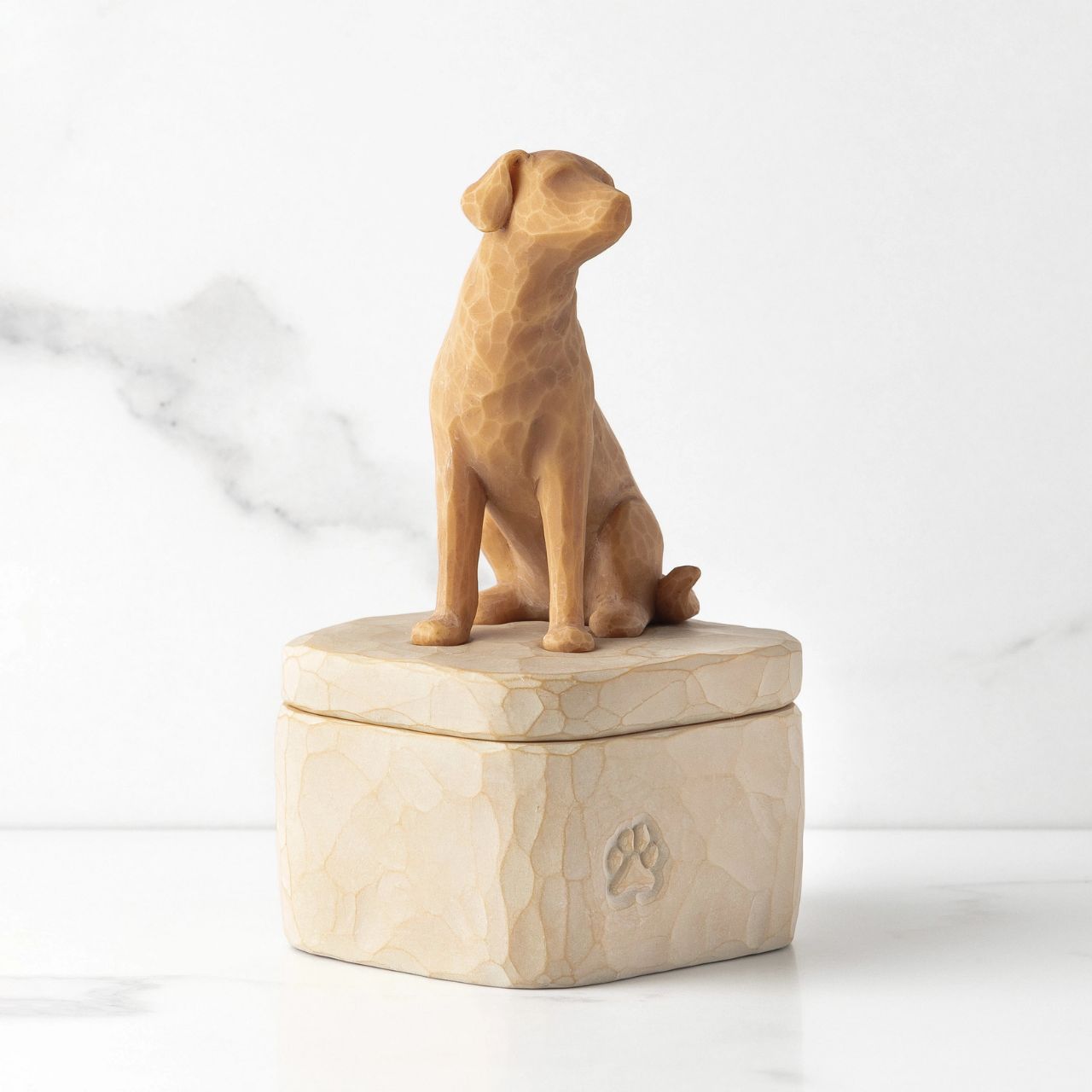 Love my Dog (Golden) Box by Willow Tree  A gift for those who love dogs and treasure their companionship. Keepsake Boxes are small, sweet places to keep jewellery, accessories, notes. Inside, the bottom of this box reveals the sentiment, "Always with me, full of personality".
