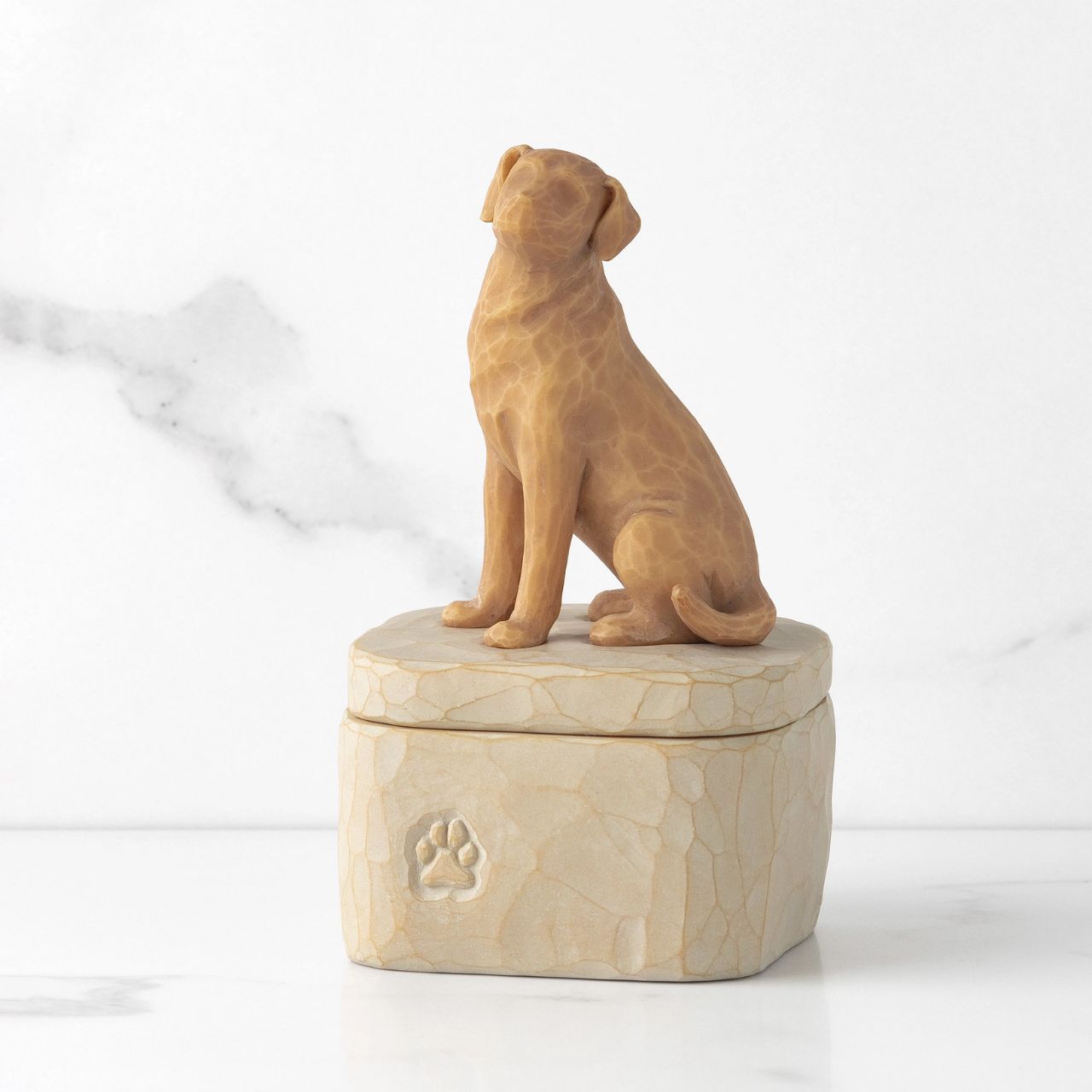 Love my Dog (Golden) Box by Willow Tree  A gift for those who love dogs and treasure their companionship. Keepsake Boxes are small, sweet places to keep jewellery, accessories, notes. Inside, the bottom of this box reveals the sentiment, "Always with me, full of personality".