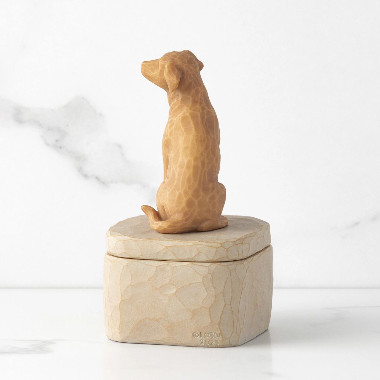 Love my Dog (Golden) Box by Willow Tree  A gift for those who love dogs and treasure their companionship. Keepsake Boxes are small, sweet places to keep jewellery, accessories, notes. Inside, the bottom of this box reveals the sentiment, "Always with me, full of personality".