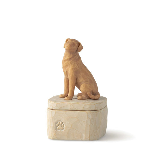 Love my Dog (Golden) Box by Willow Tree  A gift for those who love dogs and treasure their companionship. Keepsake Boxes are small, sweet places to keep jewellery, accessories, notes. Inside, the bottom of this box reveals the sentiment, "Always with me, full of personality".