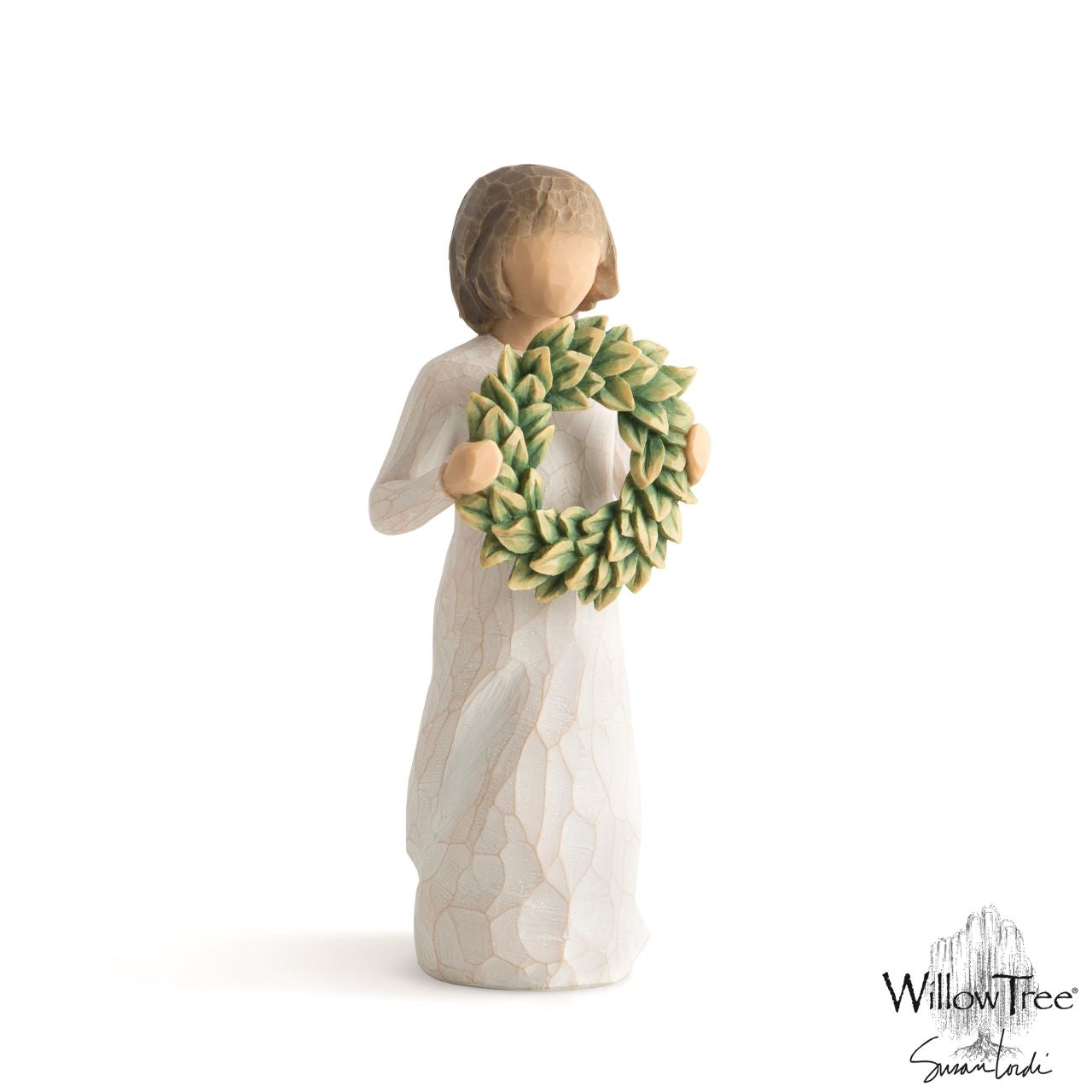Magnolia - A gathering of blessings by Willow Tree  "I like the double meaning of the word 'gathering'... of materials to form into a wreath, or gathering together with friends and family. The wide, glossy green leaves of the magnolia tree are a nice change from the evergreen—to express welcome and appreciation." –Susan Lordi
