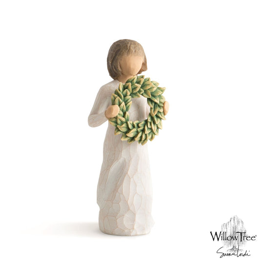Magnolia - A gathering of blessings by Willow Tree  "I like the double meaning of the word 'gathering'... of materials to form into a wreath, or gathering together with friends and family. The wide, glossy green leaves of the magnolia tree are a nice change from the evergreen—to express welcome and appreciation." –Susan Lordi