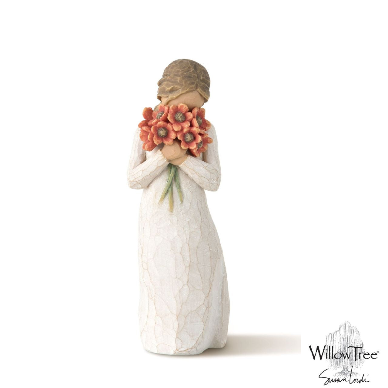 Willow Tree Surrounded by Love  A gift that expresses love and caring ...or for those who love flowers. "I wanted to make a figure with her face in the flowers, taking them in with her senses - smelling them, feeling the petals against her face; feeling safe in that surround.