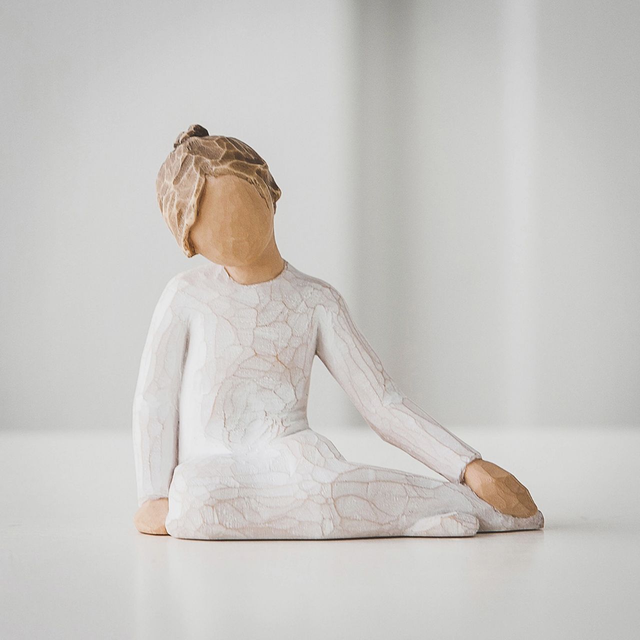 Thoughtful Child by Willow Tree  Willow Tree is an intimate line of figurative sculptures representing sentiments of love, closeness, healing, courage, hope...all the emotions we encounter in life. The Roses in my Garden collection of six children represents boys and girls of different ages and personalities.
