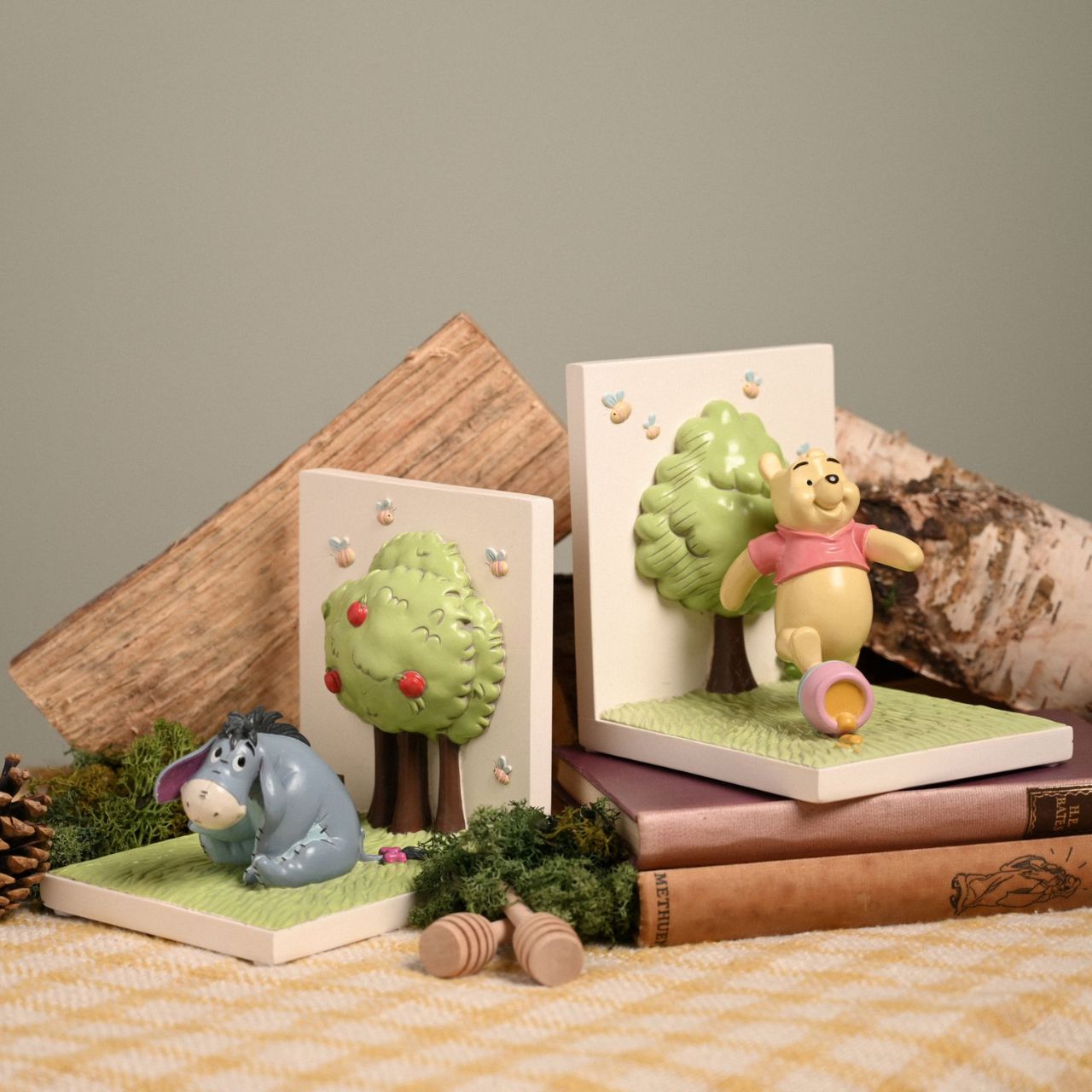 Disney Winnie the Pooh Bookends  Delightful Winnie-the-Pooh bookends from DISNEY.  Based on the works of A.A.Milne and E.H.Shepard, the charming personalities of Winnie and Eeyore, are readily on display for all to enjoy.