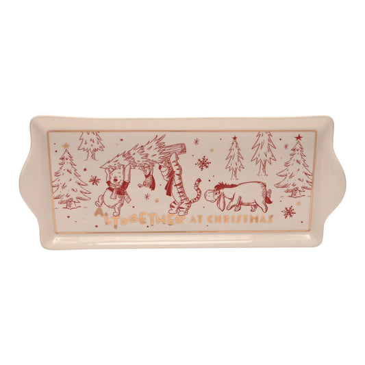Disney Winnie the Pooh Christmas Rectangle Serving Plate  This serving plate would make a fun and festive addition to any Christmas party this year. With delightful illustrations of the most recognisable Winnie the Pooh characters, this serving plate is sure to bring smiles to guest's faces.
