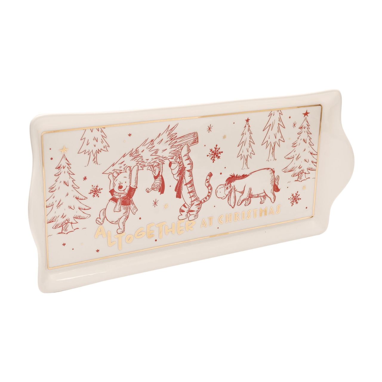 Disney Winnie the Pooh Christmas Rectangle Serving Plate  This serving plate would make a fun and festive addition to any Christmas party this year. With delightful illustrations of the most recognisable Winnie the Pooh characters, this serving plate is sure to bring smiles to guest's faces.
