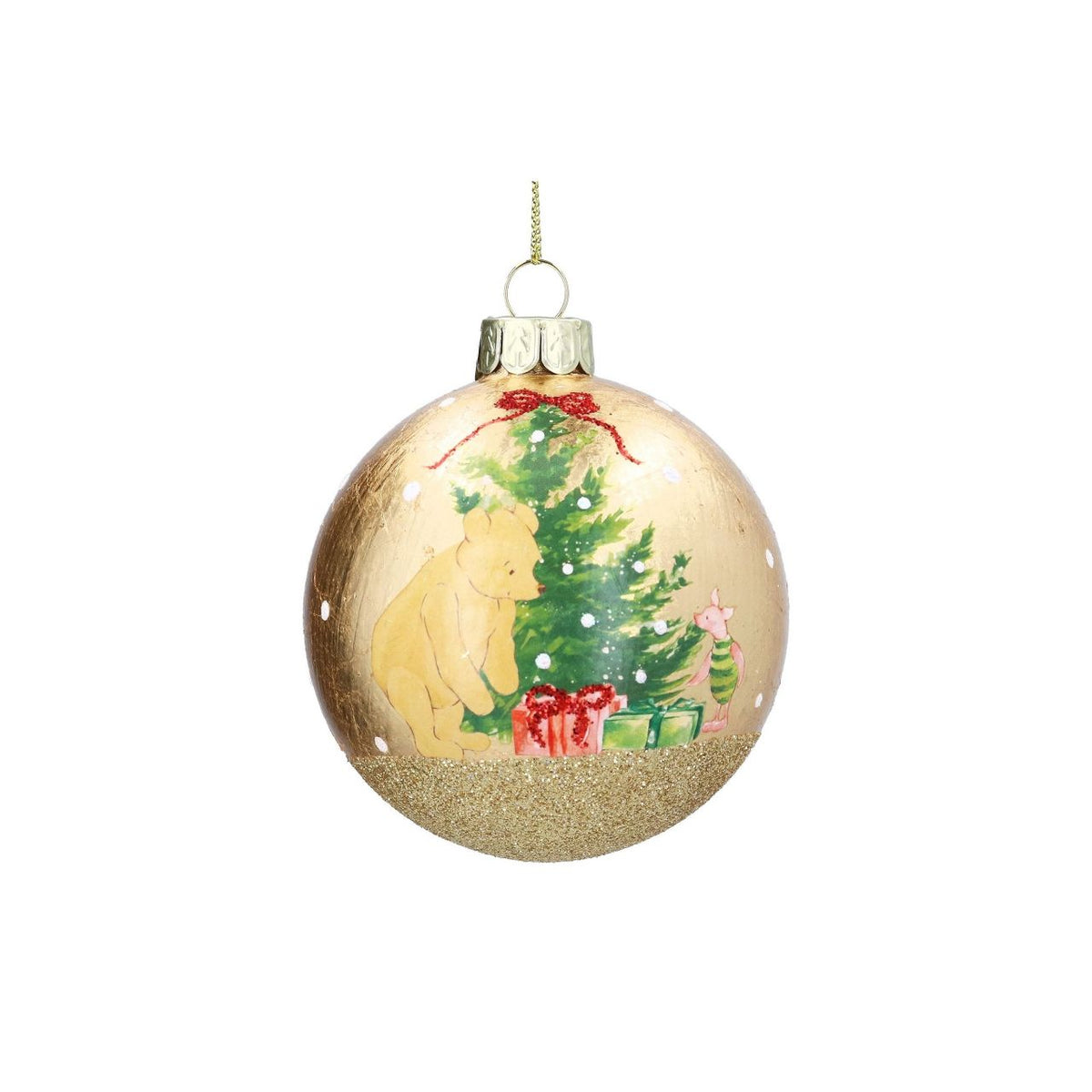 Bring beloved storybook charm to your tree with this enchanting Gisela Graham Winnie-The-Pooh Gold Leaf Christmas Glass Bauble.