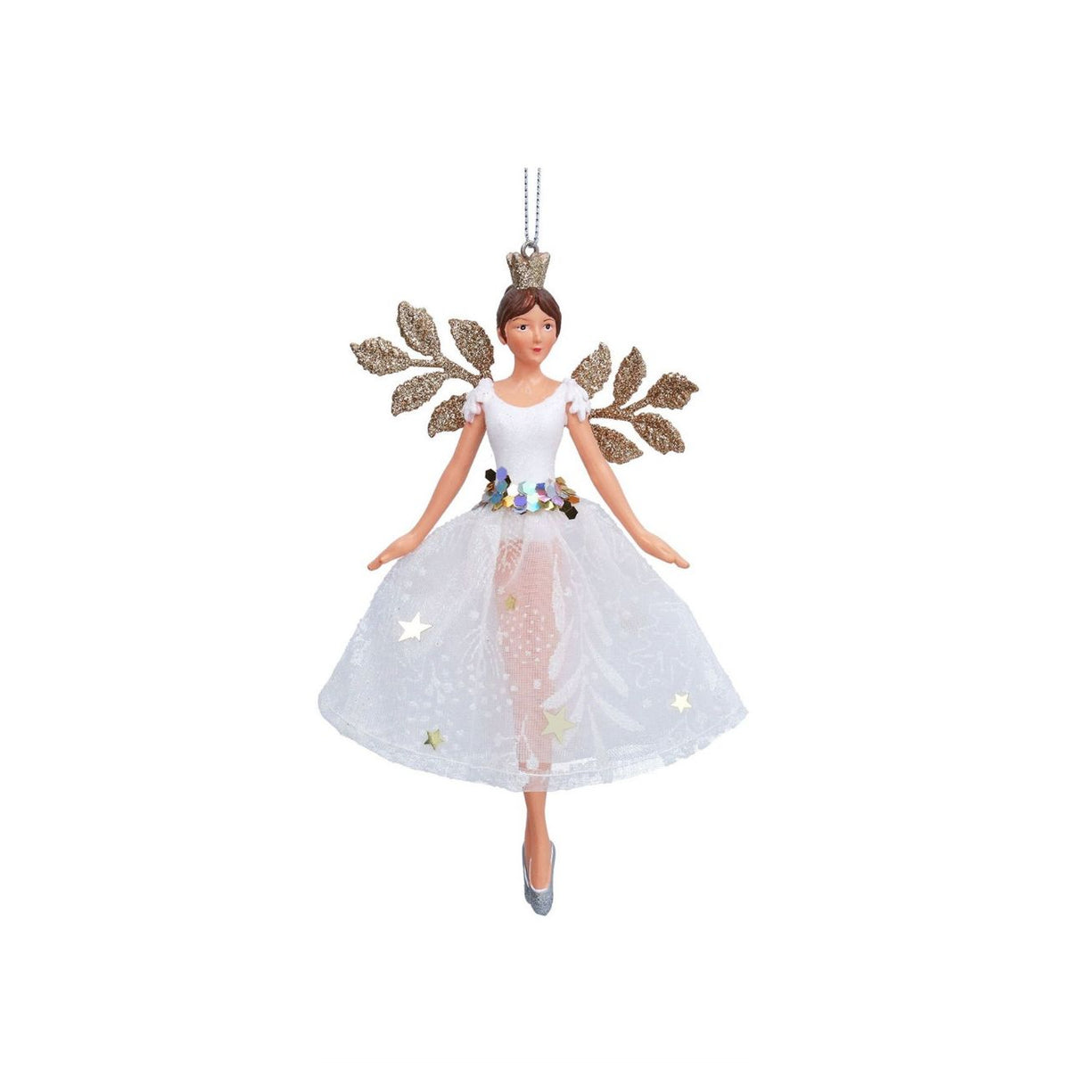 Bring enchantment to your tree with this charming Gisela Graham Winter Palace fairy hanging ornament. Dressed in white and green, this delicate seasonal decoration captures the magic of a winter palace fantasy.