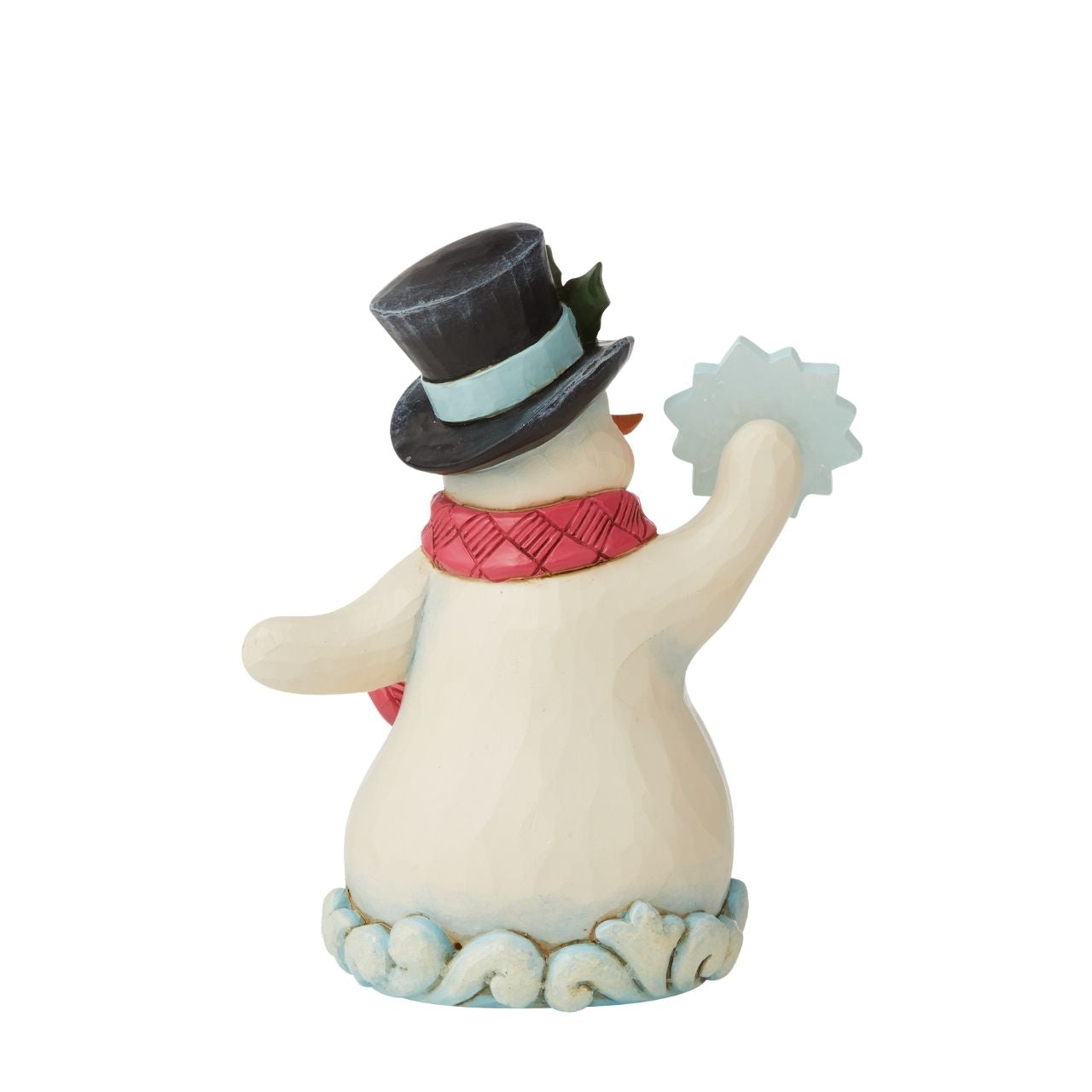 Winter Wonderland Small Snowman Figurine by Jim Shore  "Winter's Simple Joys" This happy Snowman has been designed by Jim Shore as part of his Winter Wonderland collection. Wearing a sweet top hat, he is holding an acrylic snowflake to add to the feeling of snow and ice before added embellishments of glitter are added.