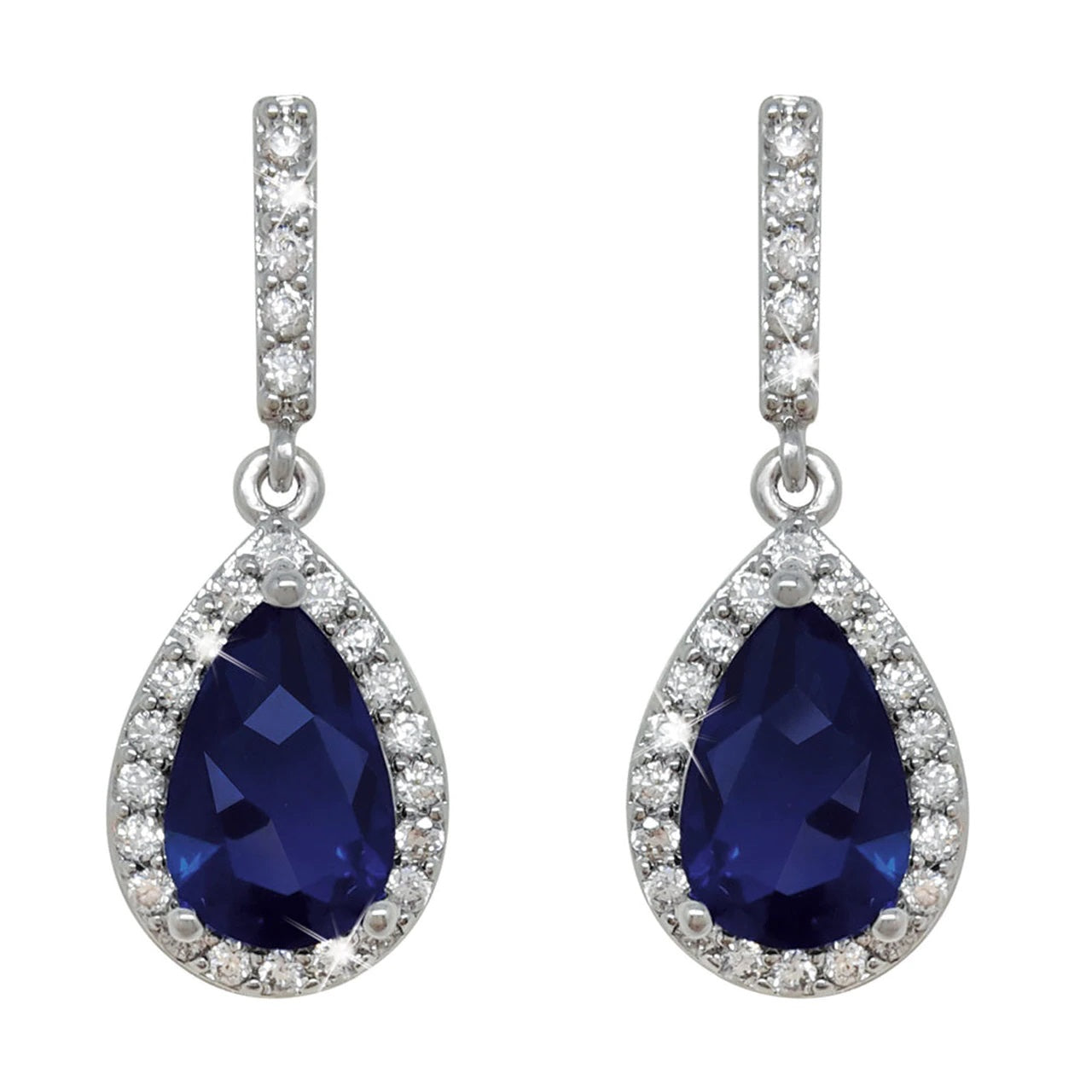 Silver Pear Shape Earrings - Blue