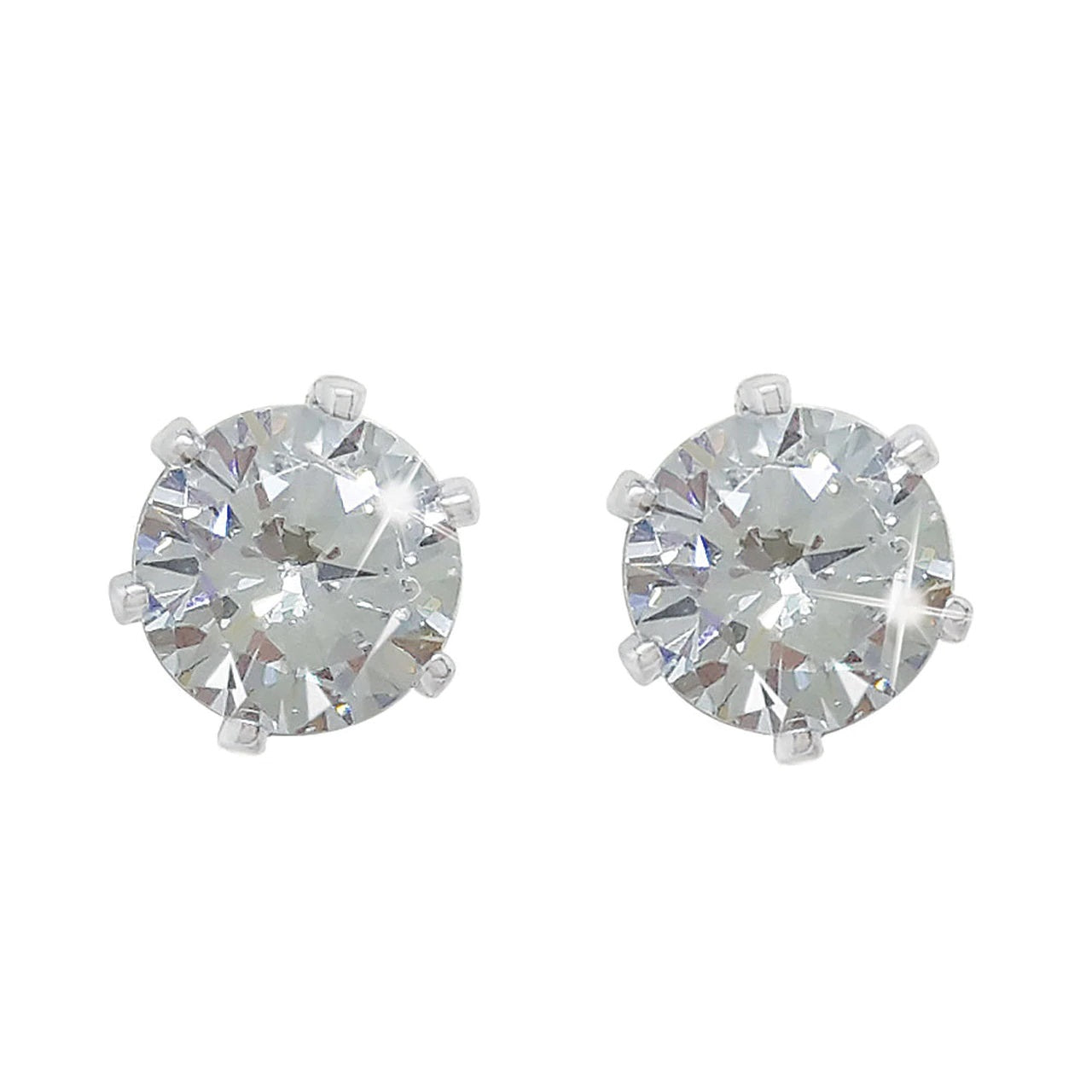 A captivating and impressive look, these dazzling solitaire stud earrings make a stunning accompaniment to any look or any occasion. Fashioned in cool silver each earring showcases a mesmerising clear crystal solitaire in a stylish six prong silver setting. Buffed to a brilliant lustre, these versatile post earrings fasten securely and comfortably with push backs.