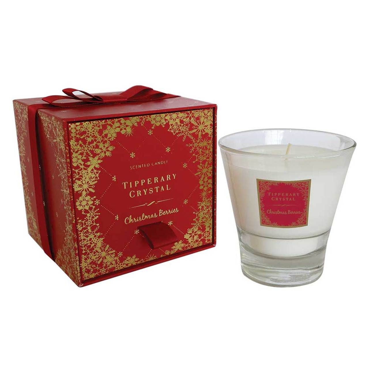 Tipperary Crystal Christmas Berries Filled Tumbler  The Christmas Berries Tumbler Candle is a welcome addition to any home as a simple way of adding some festive spirit. Featuring scents of bouquets of fresh roses, sweetened with blackcurrant leaves, this gorgeous Christmas scent is perfect for the festive season.