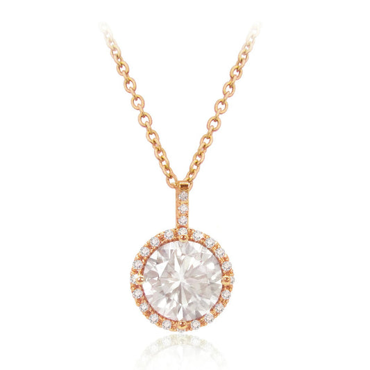 Rose Gold Pendant Round With Lge Cz & Pave