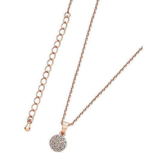Dainty and dazzling, this crystal drop pendant focuses on the sparkle. Crafted in warm rose gold, this petite round disc of shimmering clear crystal stones shimmer under a graceful bale.