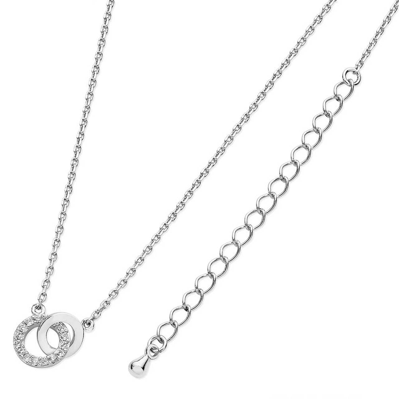 Silver Polished & CZ Circle Pendant - Tipperary Crystal  Forever sparkling, this symbolic necklace is a glistening symbol of forever love. Fashioned in cool silver the design joins one polished open circle with a larger open circle lined with brilliantly cut round clear crystals. A thoughtful gift for the one you love, this dazzling duo is buffed to a brilliant lustre and suspends centered along a cable chain that secures with a lobster claw clasp.