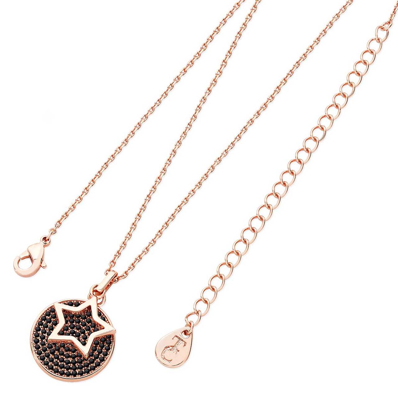 Tipperary Star Floating Rose Gold Black Pave Disc Pendant