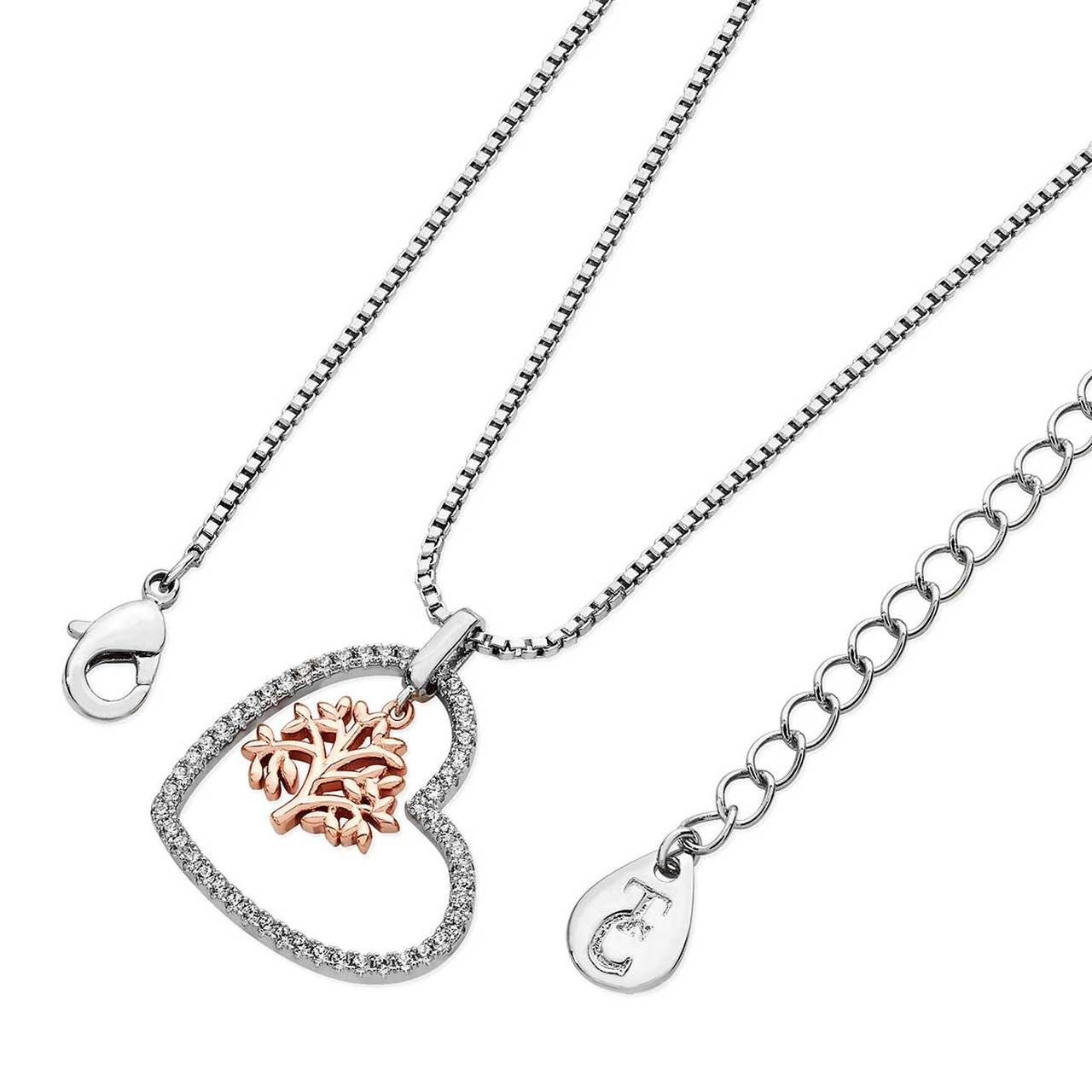 Tipperary Rose Gold Pave Heart Pendant With Floating Tree of Life
