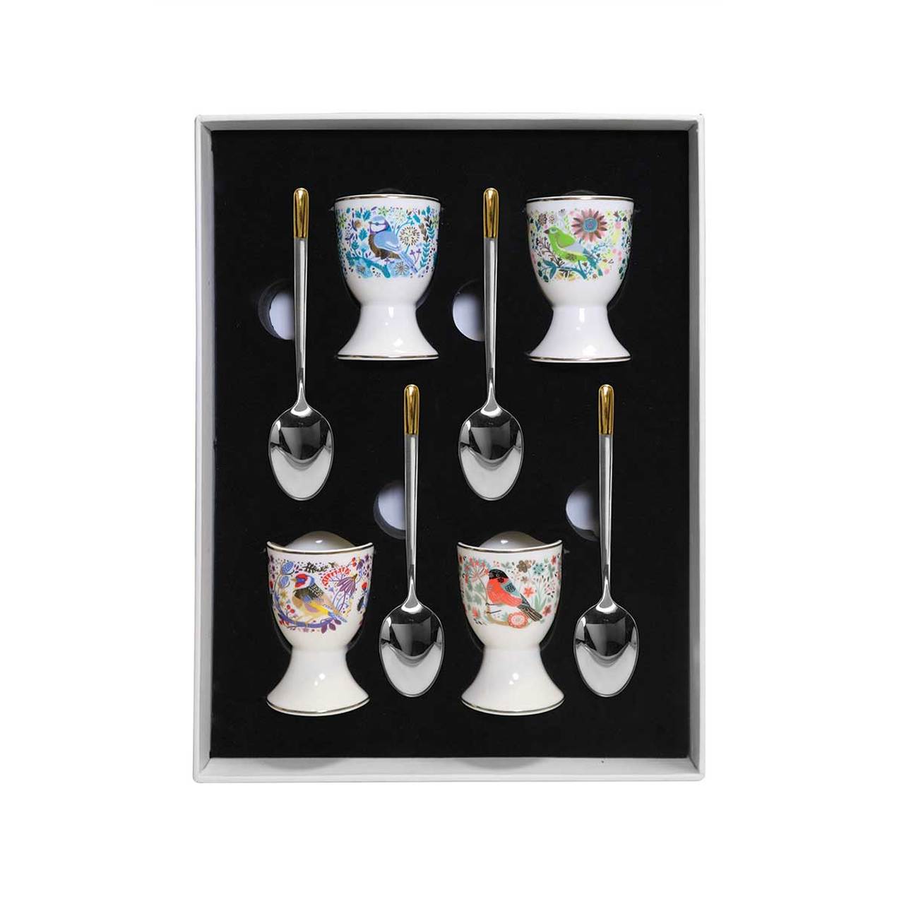 Birdy Set of Four Egg Cups and Spoons