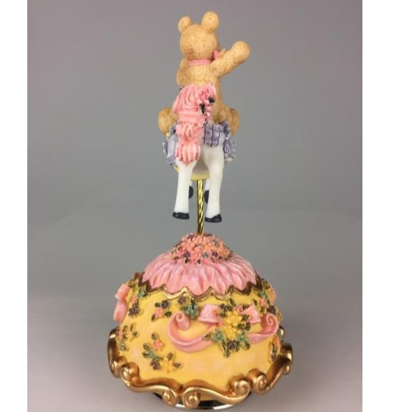Music Box World Teddy Bear on Carousel Horse Pink