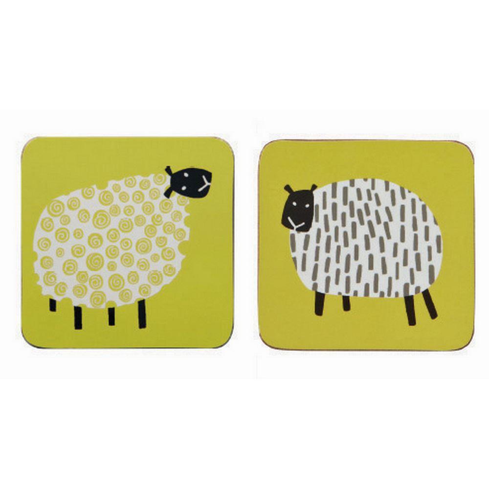 Dotty Sheep Corked Coaster 4 Pk