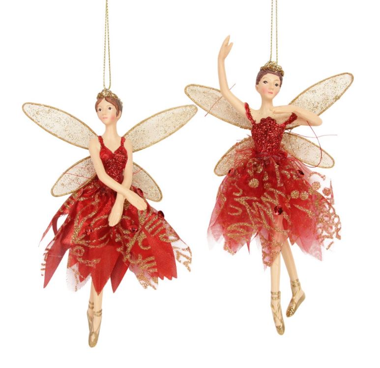 Gisela Graham Set of 2 - Fairies Red & Gold