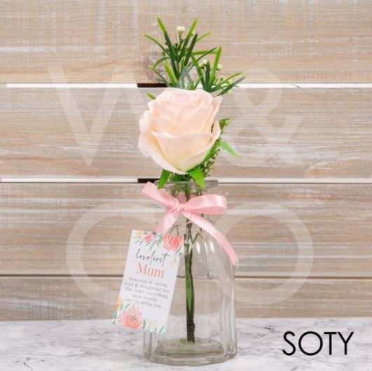 SOPHIA Artificial Pink Rose In Glass Vase