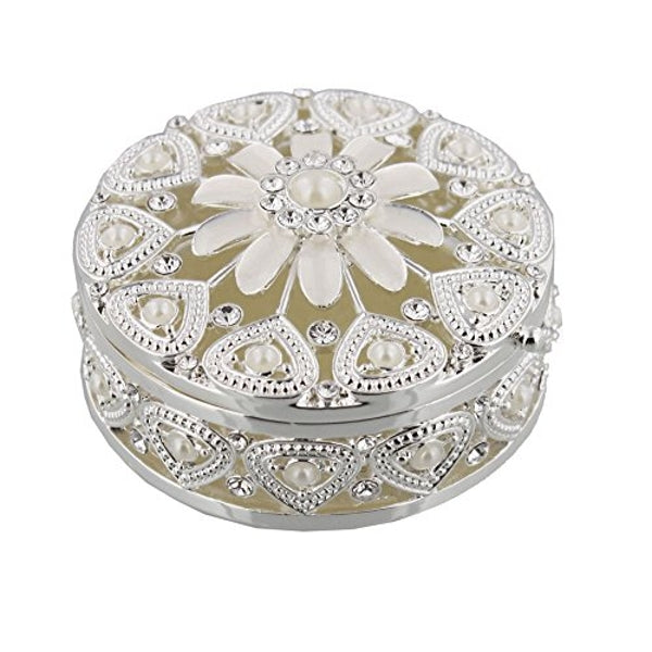 Silver Plated Crystal And Pearl Flower Trinket Box