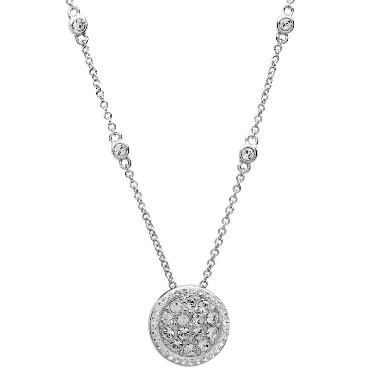 Sterling Silver Round Halo Necklace Encrusted With White Swarovski Crystals