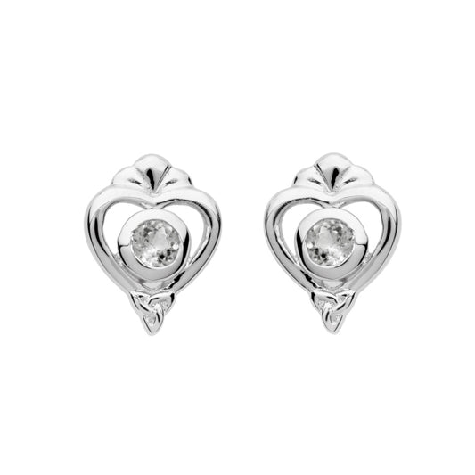 Silver Heart Trinity Stud Earrings