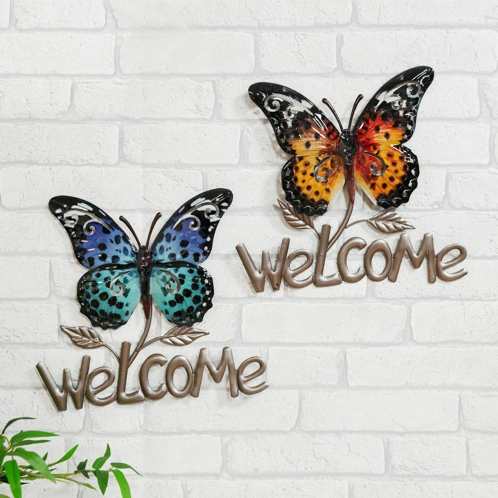 Metal Butterfly Welcome Sign - Orange
