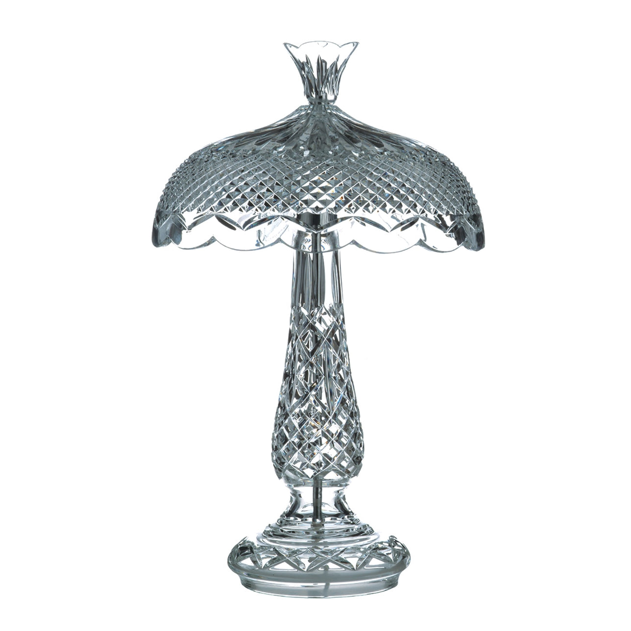 Waterford Crystal Achill Crystal Lamp Large  Waterford Crystal Lamps use a stunning combination of crystal lamp shades and crystal bases. The cut crystal, along with the intriguing variety of shade shapes and textures of each Waterford lamp bestows a unique singular style and a timeless design aesthetic.