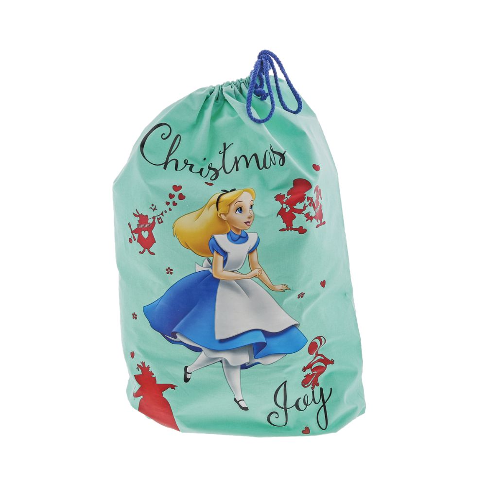 Disney Alice in Wonderland Christmas Sack  Spread the joy of Christmas with this delightful and fun range of sacks and stocking. This unique Christmas gift can be enjoyed year after year and will warm the hearts of adults and children alike. Perfect gift or self-purchase for a Disney fan at Christmas.