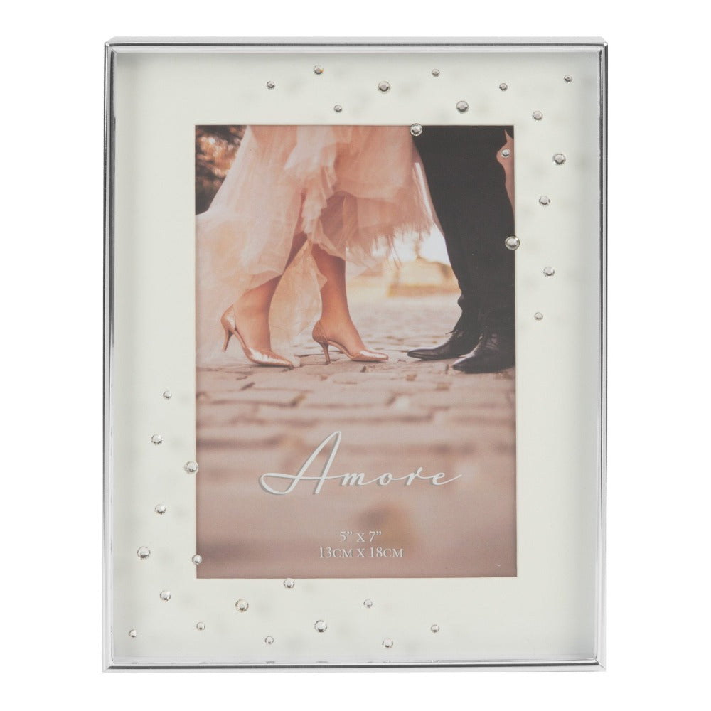 Amore by Juliana Silver Plated Frame With Crystals 5 x 7  A beautiful silver plated box frame with 5" x 7" (10x15cm) aperture from the AMORE BY JULIANA® Wedding Day Collection.