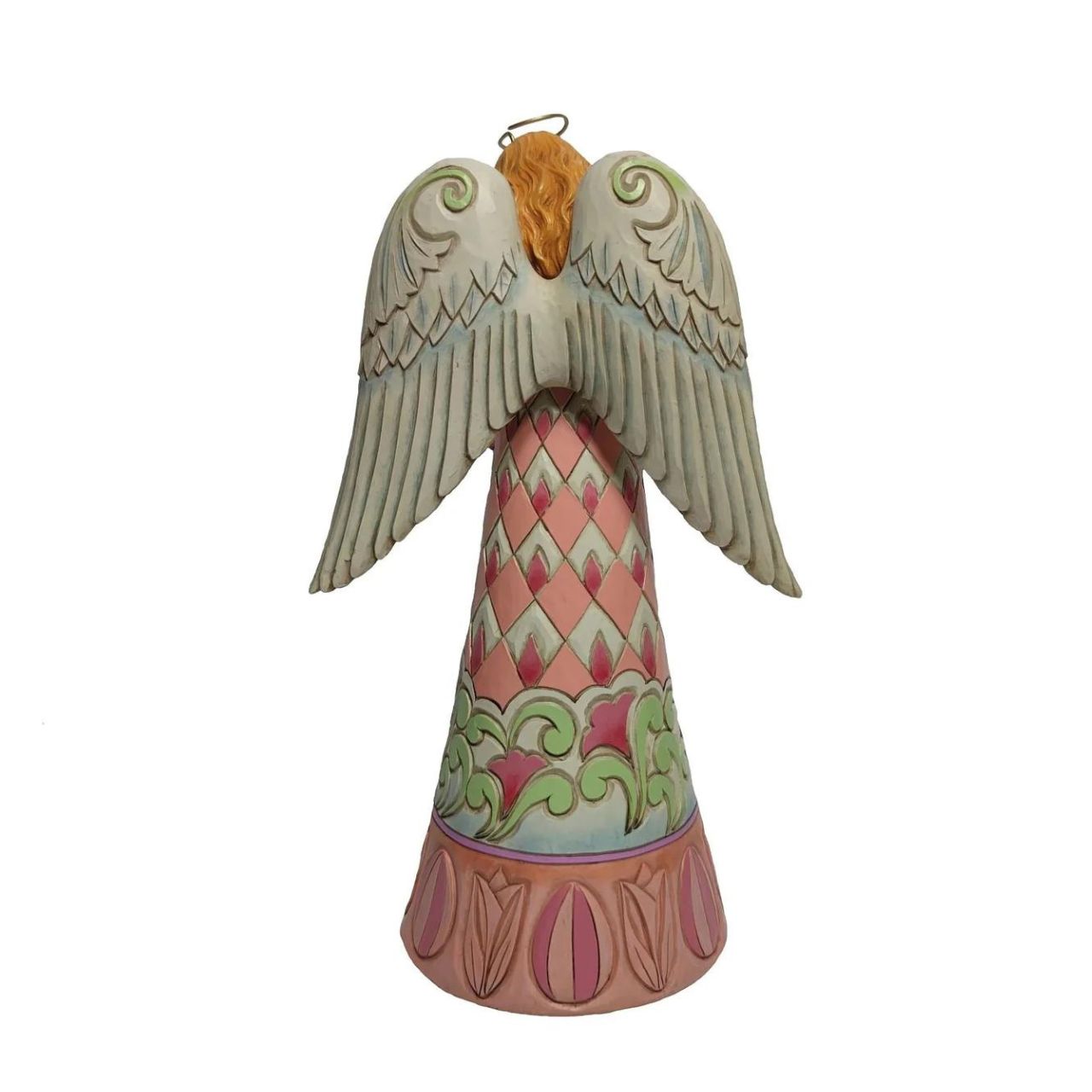 Jim Shore Angel with Easter Lilies and Doves Figurine  "Easter Faith" With an armful of Easter lilies, this brightly gowned angel blesses your home this Spring with grace and love. With a dress patterned in flowers and cheery colours, she admires a dove and reflects on the great blessings the Lord delivered on Easter.