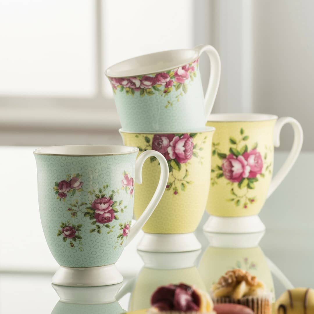 Aynsley Archive Rose Footed Mugs Set