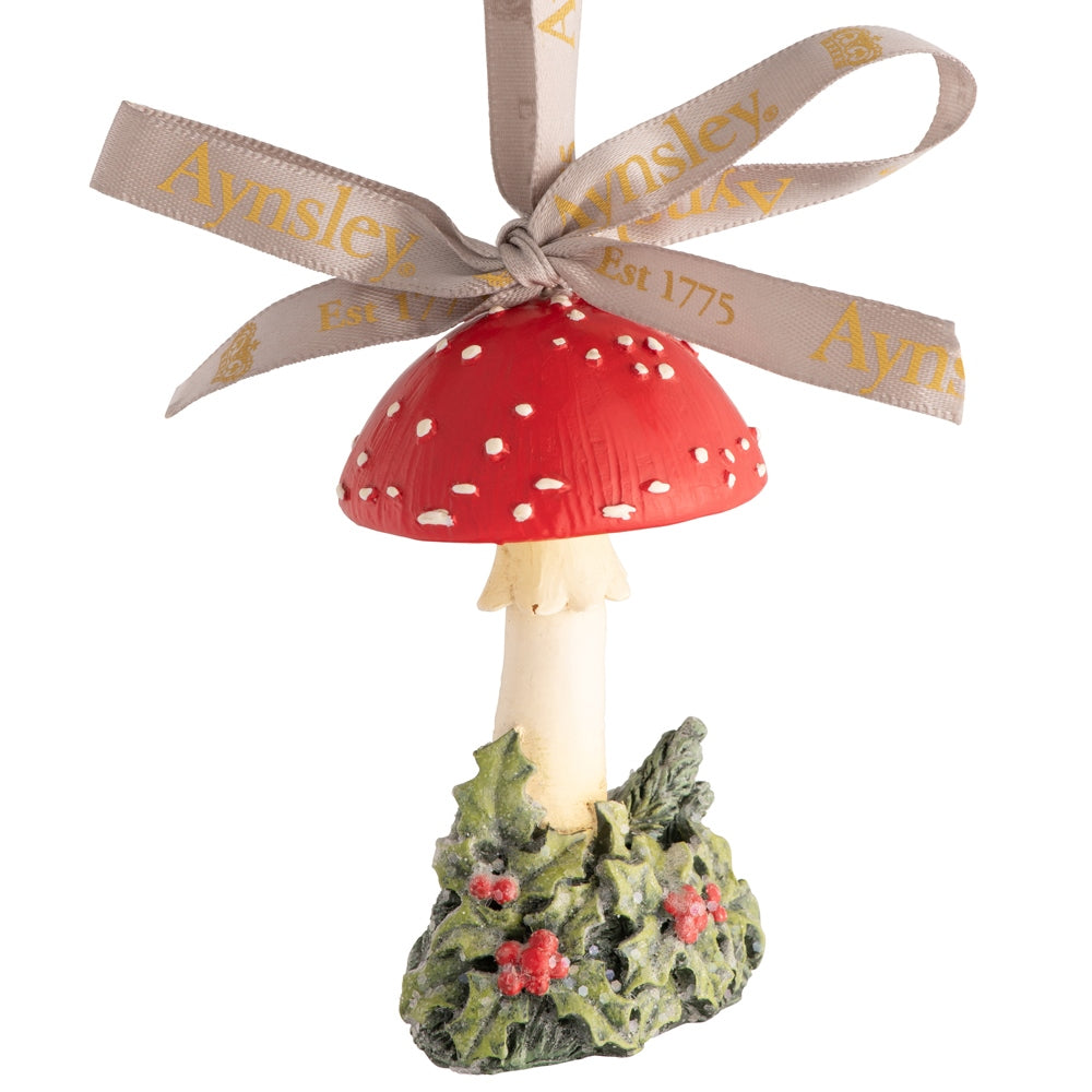 Christmas Mushroom & Holly Hanging Ornament  Festive woodland meets quirky Christmas charm, this gorgeously detailed ornament is packed with fun and jolly festive delight. This Ornament is presented in a beautiful gift box, and tied with a branded ribbon.