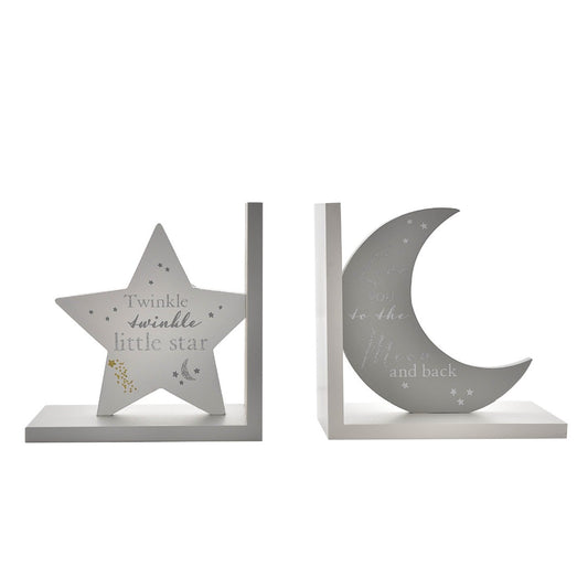 Bambino Bookends – Love You to the Moon…Twinkle Twinkle.....  Accessorise a baby's nursery with these graceful bookends complete with calming pastel blue finish and soothing mottos.