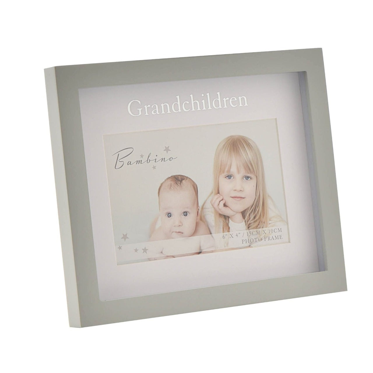 Bambino Grandchildren Frame 6" x 4" in Lidded Gift Box  A Grandchildren photo frame from BAMBINO BY JULIANA®.  This affectionately personalised frame is a heart-warming gift for proud grandparents.
