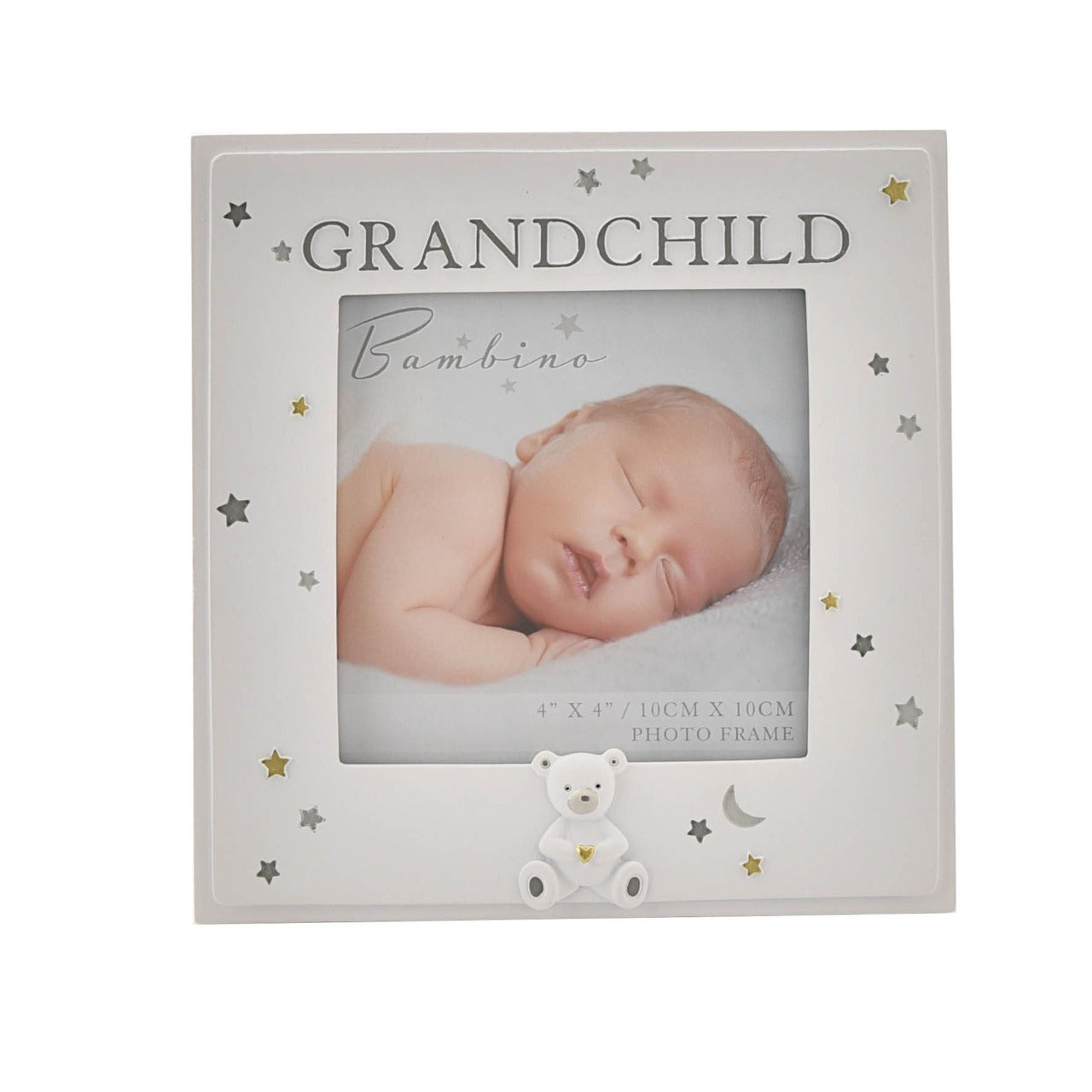 Bambino Resin Grandchild Photo Frame 4" x 4"  A Grandchild photo frame from BAMBINO BY JULIANA®.  This affectionately personalised frame is a heart-warming gift for new grandparents.