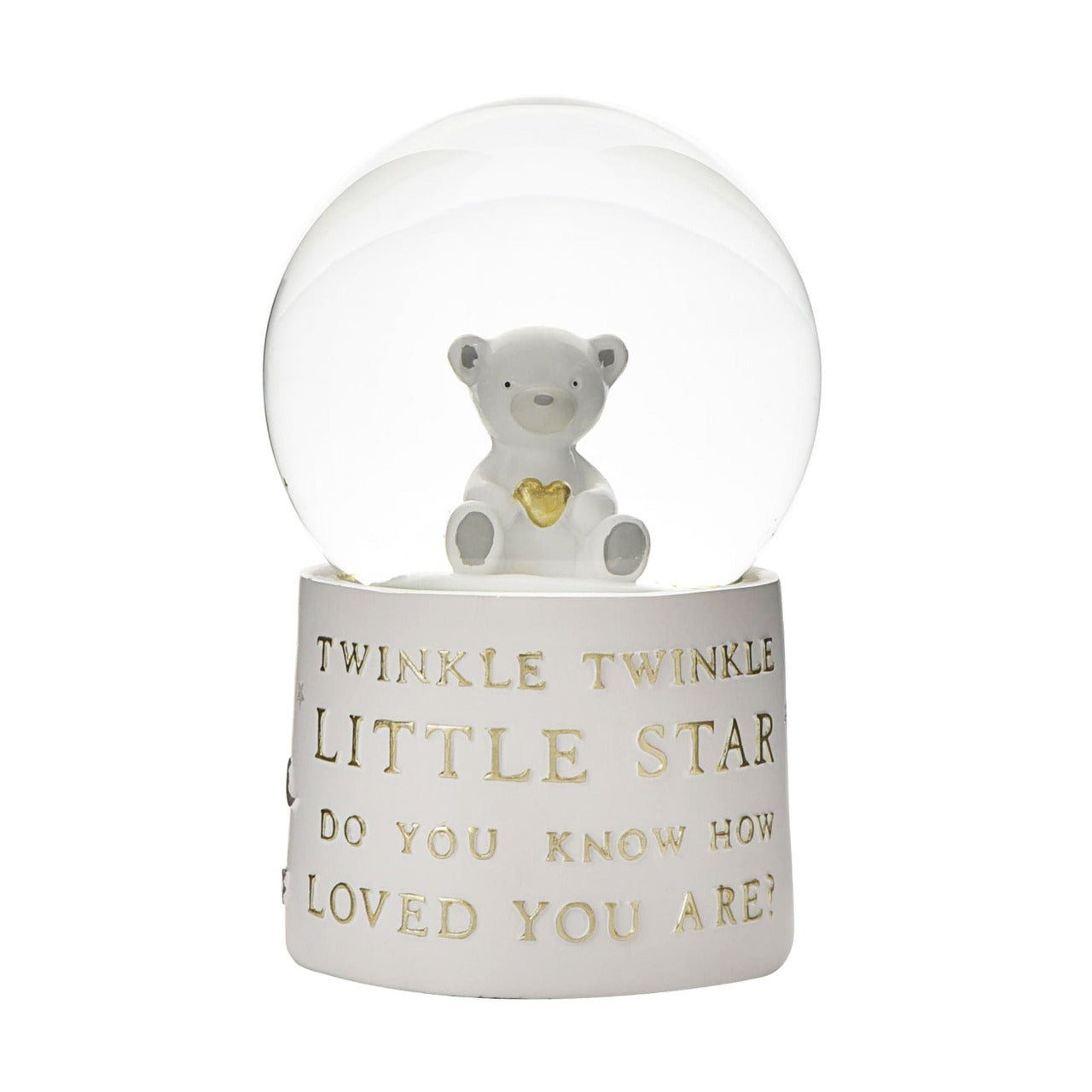 Bambino Resin Snow Globe with Music Twinkle Twinkle Little Star  Celebrate a precious new arrival with this beautiful hand painted musical 'Twinkle Twinkle Little Star, Do You Know How Loved You Are?' snowglobe. From BAMBINO BY JULIANA® Nursery Accessories - elegant and subtle nursery accessories for the modern home.
