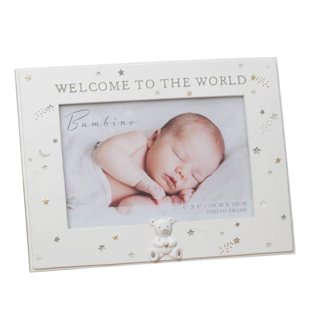Bambino Resin Welcome to the World Photo Frame 6" x 4"  Celebrate your beautiful new addition with this 6" x 4" 'Welcome to the World' landscape photo frame. From BAMBINO BY JULIANA® - keeping the earliest memories alive forever.