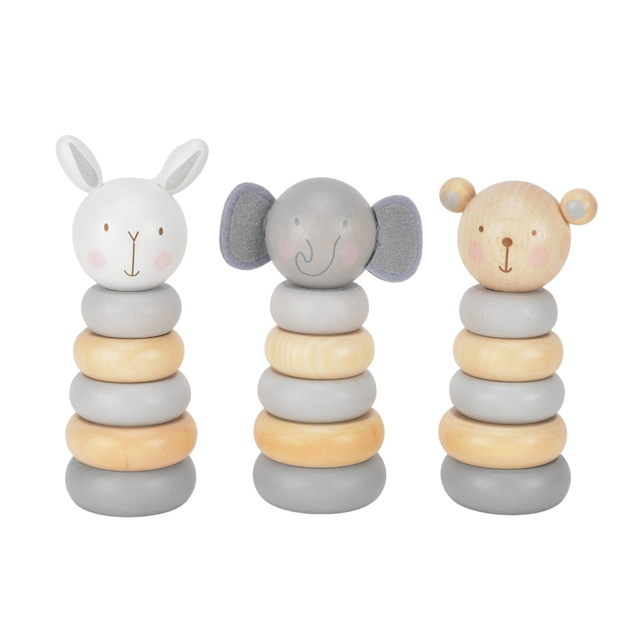 Bambino Wooden Stacking Toy - Elephant  Help your little one develop their problem solving and coordination skills with one of these adorable wooden character stacking ring toys. From BAMBINO BY JULIANA® - opening new eyes to a world of wonder.